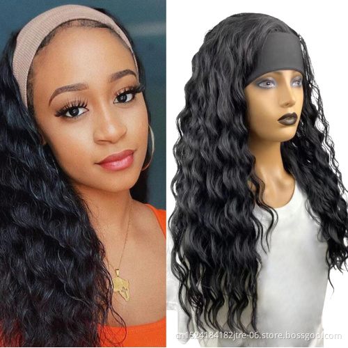 human hair feeling wholesale long straight synthetic headband wigs vendors,  private label headband wig for black women